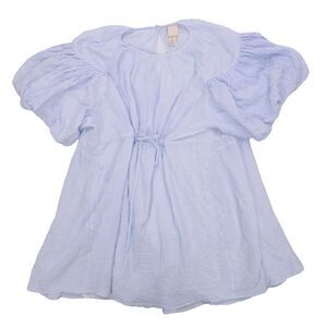 H&M Smock Dress Large Puff Sleeve Babydoll Mini Dress Light Blue Flowy Coastal